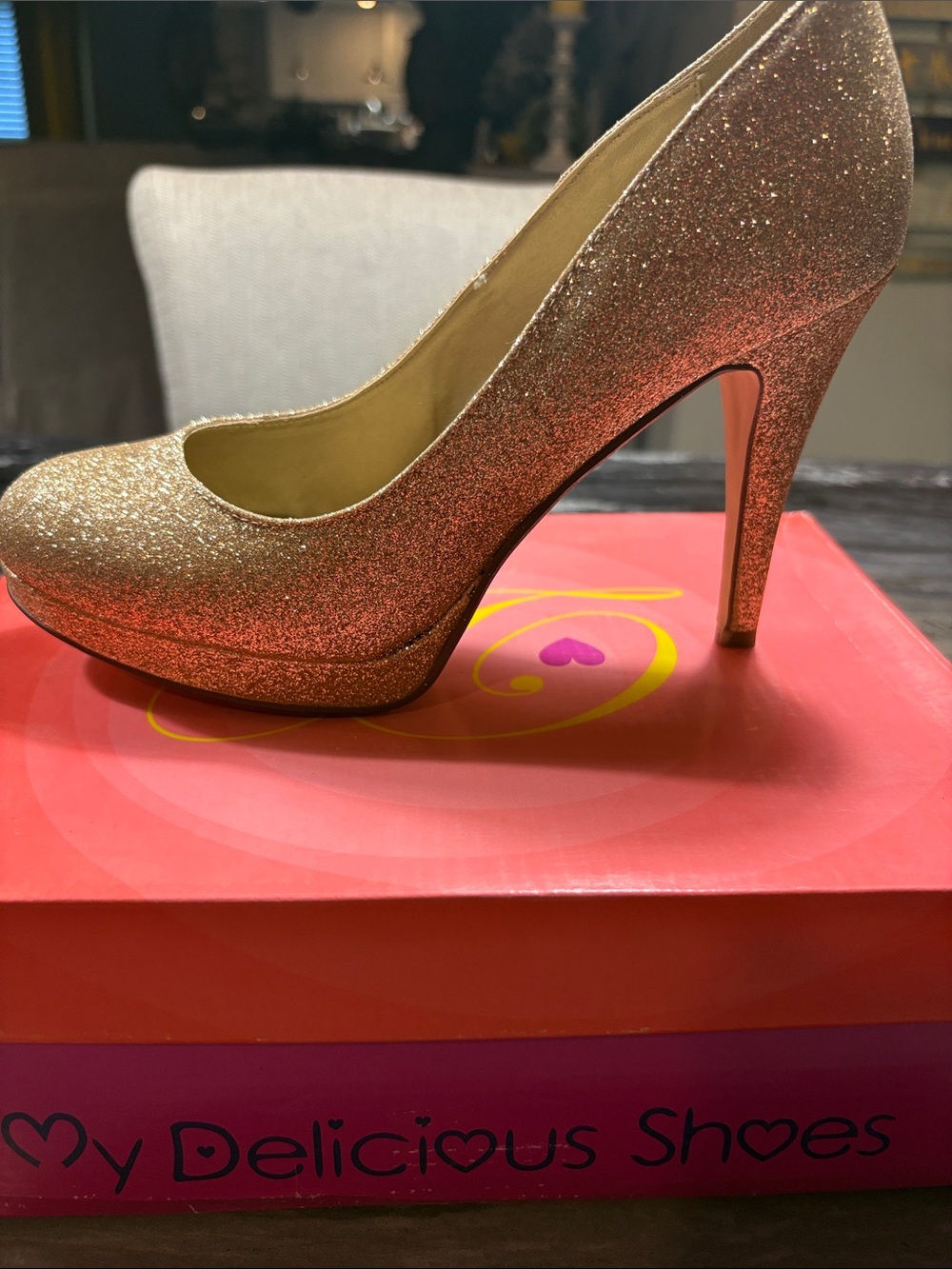 Gold Glitter Platform High Heel Pump